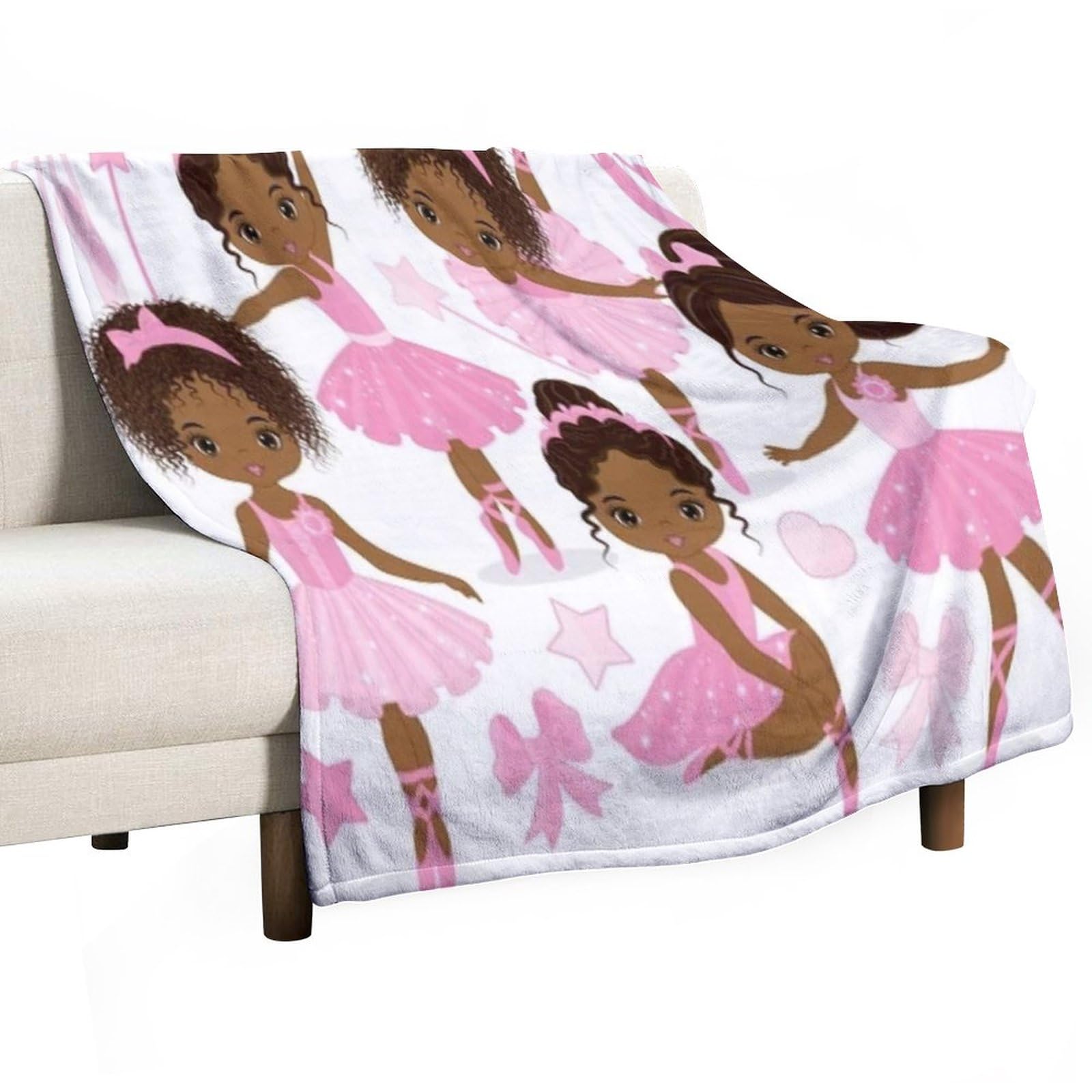 Kids Pink African American Ballerina Flannel Blankets, Cute Little African American Ballerinas Ballet Princess Dancer Throw Bed Blanket for Sofa Chair Bed Soft Blanket for Girls 30"x40"