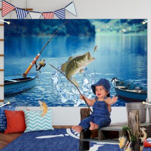 Avezano Gone Fishing Banner Backdrop O Fish Ally Retired Party Decorations Fishing Theme Birthday Baby Shower Party Supplies Fisherman Tournament Decor Photobooth Props (Style 1, 71x43inch)