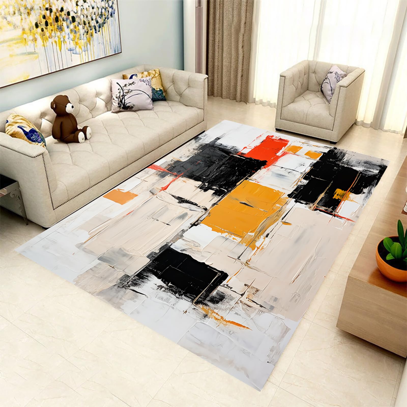 POSLAB Aesthetics Marble Boho Non-Slip Area Rug for Living Room, Bedroom, Dining Room and Kitchen