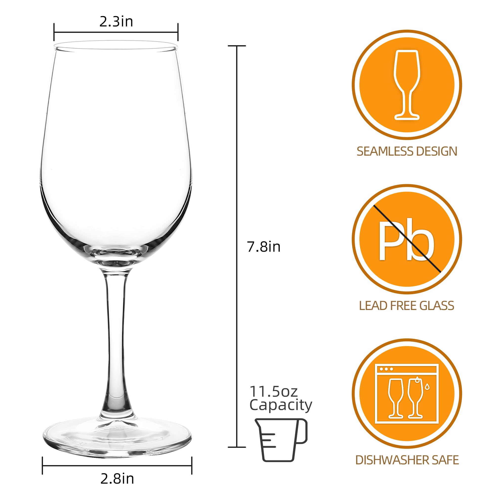 YANGNAY Wine Glasses (Set of 8, 11.5 Oz), All-Purpose Red or White Wine Glass with Stem, Durable, Dishwasher Safe