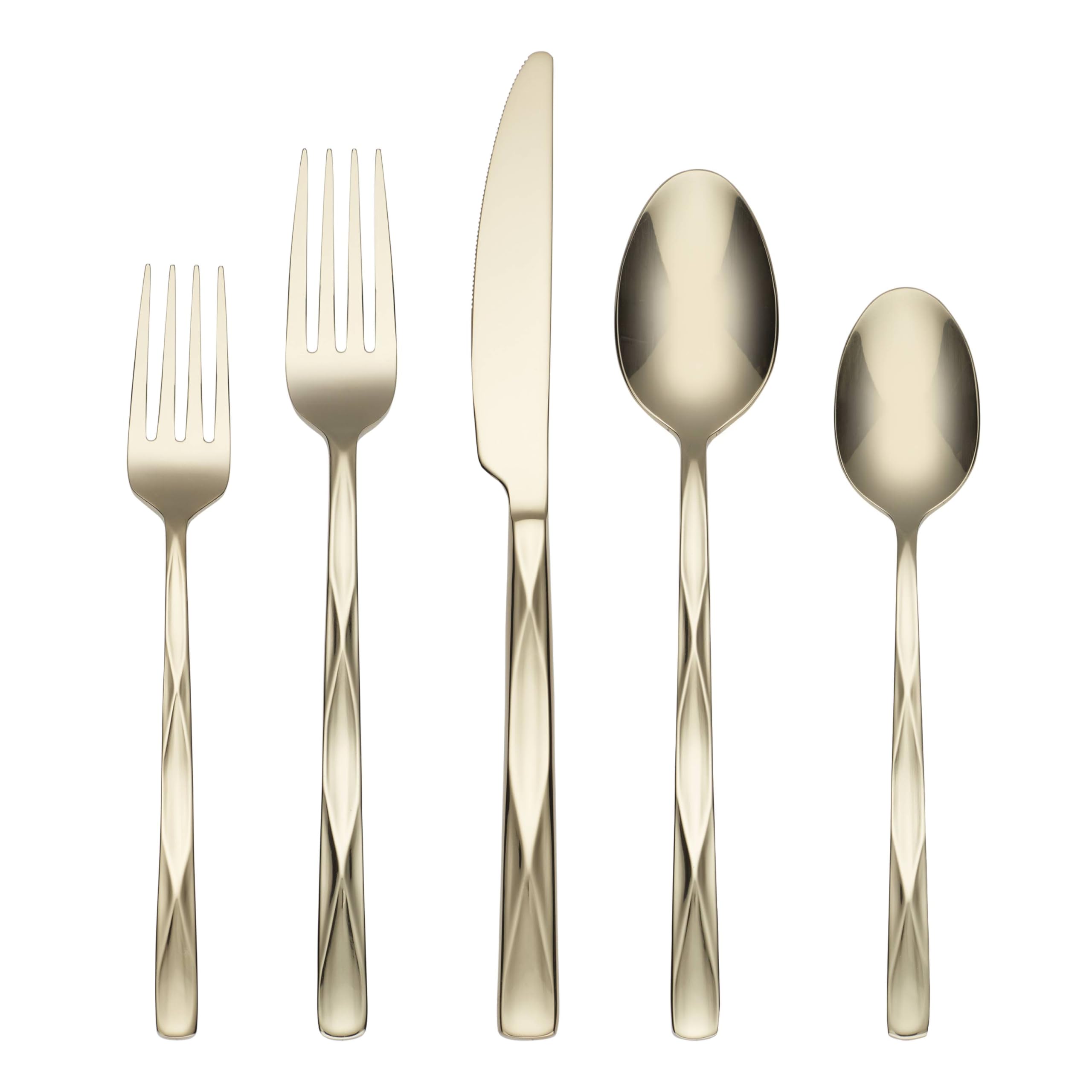 Cambridge Ayden Champagne Mirror Piece Flatware Set, 20 Count, Metallic