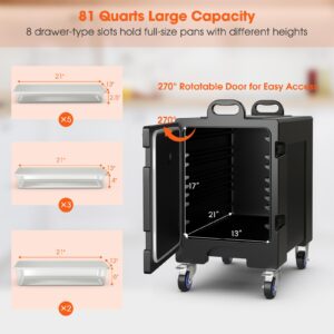 Goplus Hot Box for Catering, 5 Full-Size Pans Insulated Food Pan Carrier with 81 Quart Capacity, Wheels, Handle,Food-Grade LLDPE Material, Portable Food Warmer Box for Restaurant Canteen Hotel