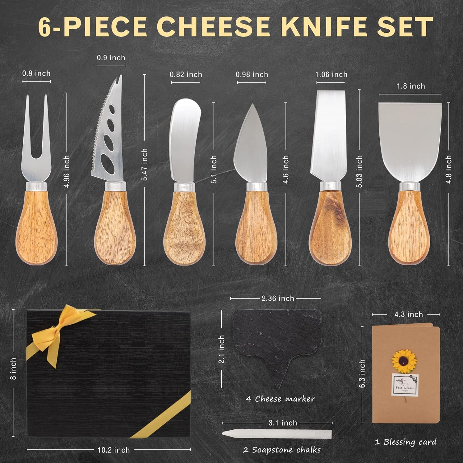 Cheese Knives Set,Stainless Steel Cheese Knife Collection Cheese Slicer Cheese Cutter Cheese Fork,Cheese Spreading Knife Cheese Markers for Charcuterie Boards Accessories Charcuterie Utensils