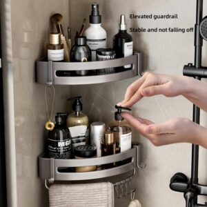 YWHWXB Shower Corner Shelf No Drilling,Bathroom Shower Corner Organizer Shelf, Wall Mounted Adhesive Storage Caddy for Bathroom, Kitchen (Grey-2pcs)