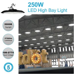 Lightdot 250W LED High Bay Light 37500lm Commercial Bay Lighting, AC100-277V UFO LED High Bay Shop Light, High Bay LED Light Suit for 30~40Ft Height -8Pack