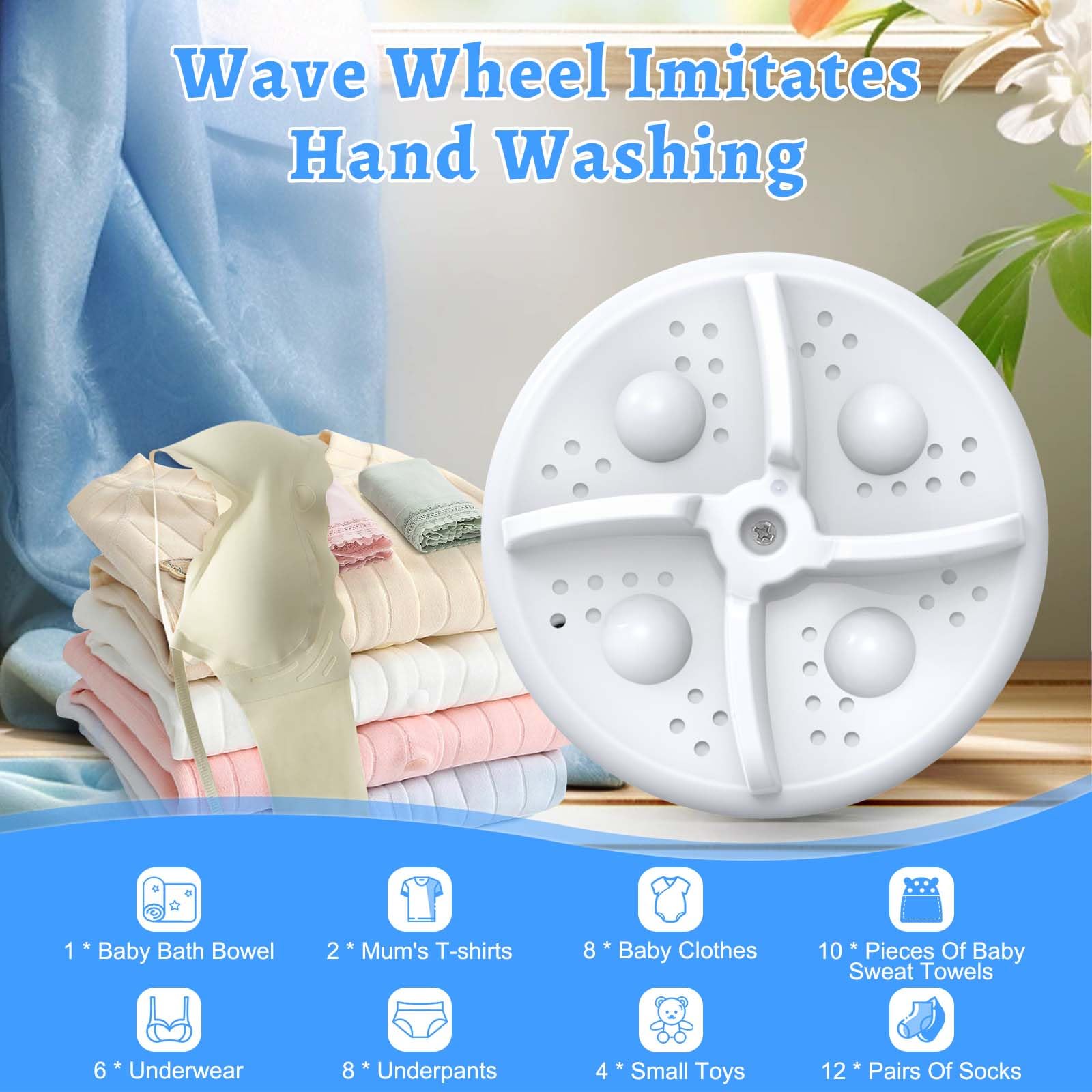 Portable Washing Machine, Mini Washer, Turbine Washing Machine with USB, Deep Cleaning of Underwear, Baby Clothes and Small Clothes, Suitable for Business, Travel, Apartment