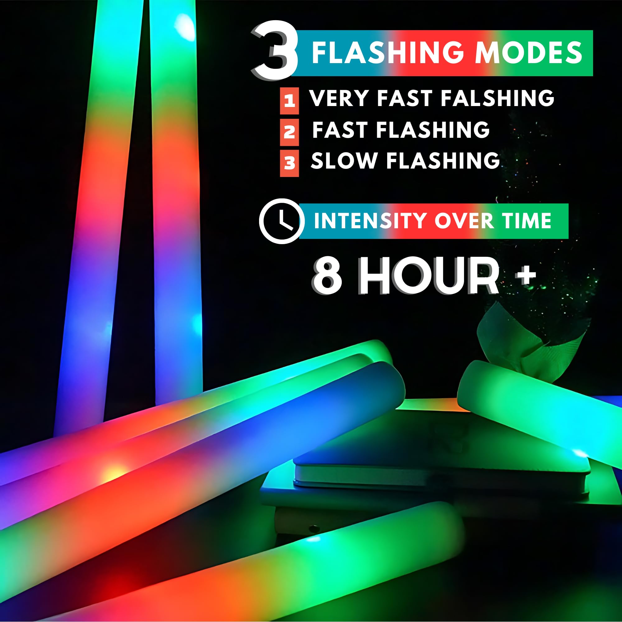 lifemoran 32 PCS Foam Glow Sticks, Fun Colorful Flashing, LED Light-up Party Supplies for Festive Events