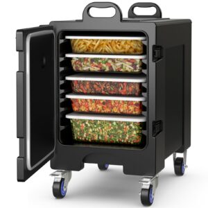 goplus hot box for catering, 5 full-size pans insulated food pan carrier with 81 quart capacity, wheels, handle,food-grade lldpe material, portable food warmer box for restaurant canteen hotel