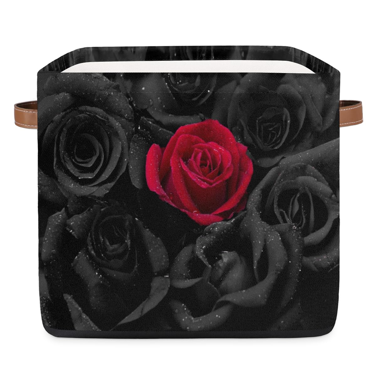 13x13x13 Storage Cube Bins Black Roses Red Rose Storage Cubes 13 inch Collapsible Storage Bins Cubby Storage Baskets for Organizing Shelf Cabinet Bookcase Boxes