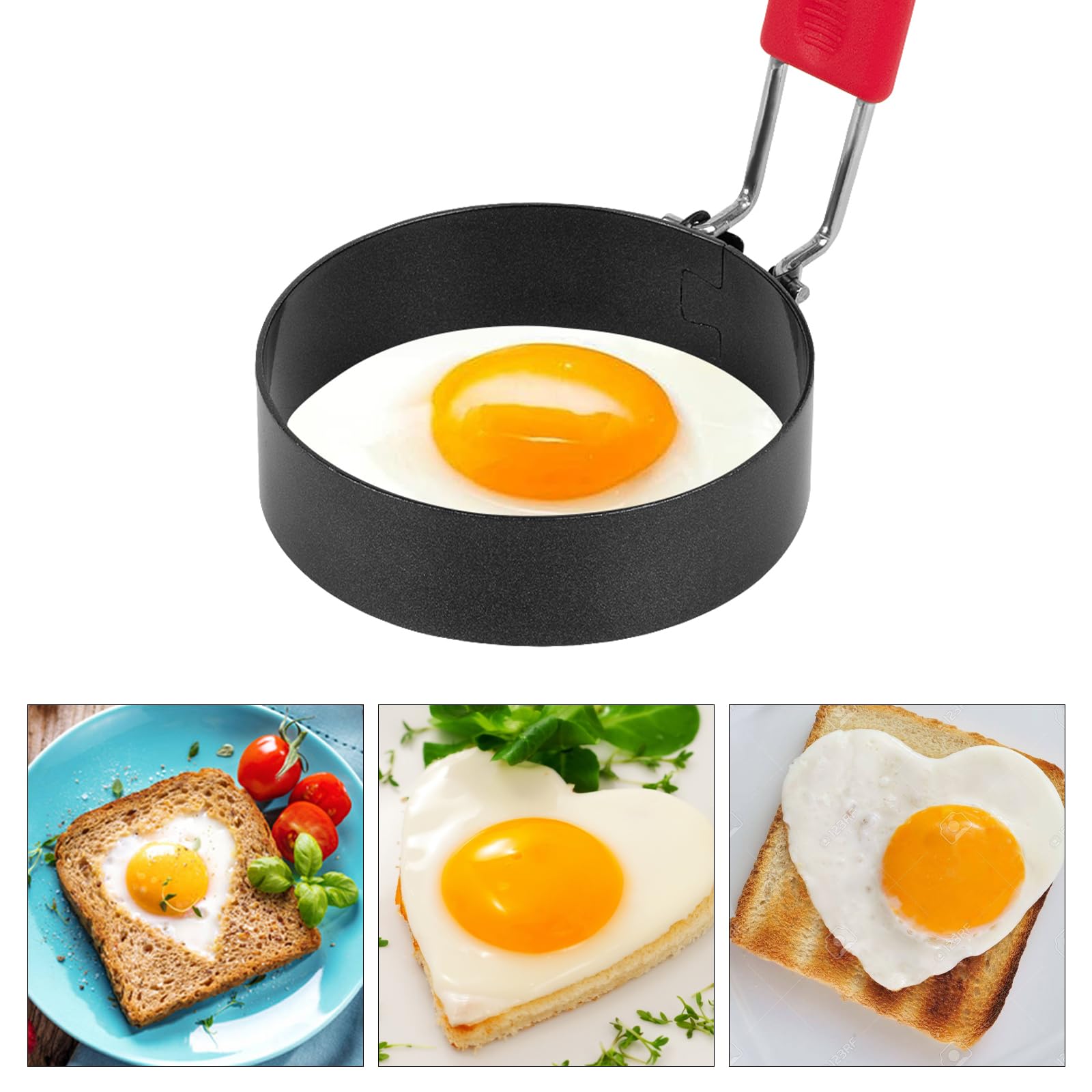 Linkidea 4 Packs Egg Rings Set for Griddle Frying Egg, 4 Shapes Stainless Steel Egg Shaper Mold, Non-stick Omelet Form Maker with Handle for Sandwich, Burgers, Pancake