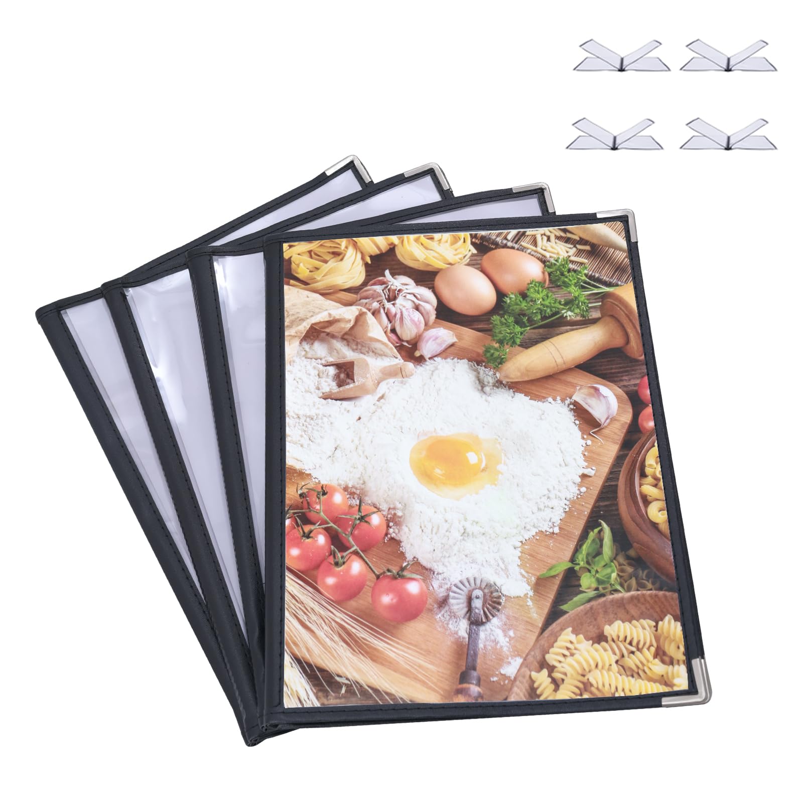 4PCS Menu Covers, Menu Covers 8.5 X 11 Inch, Menu Holder 4 Page 8 View, Restaurant Menu Covers Fits A4 Size Paper, Morning Menu Homeschool, Menu Book(Black)