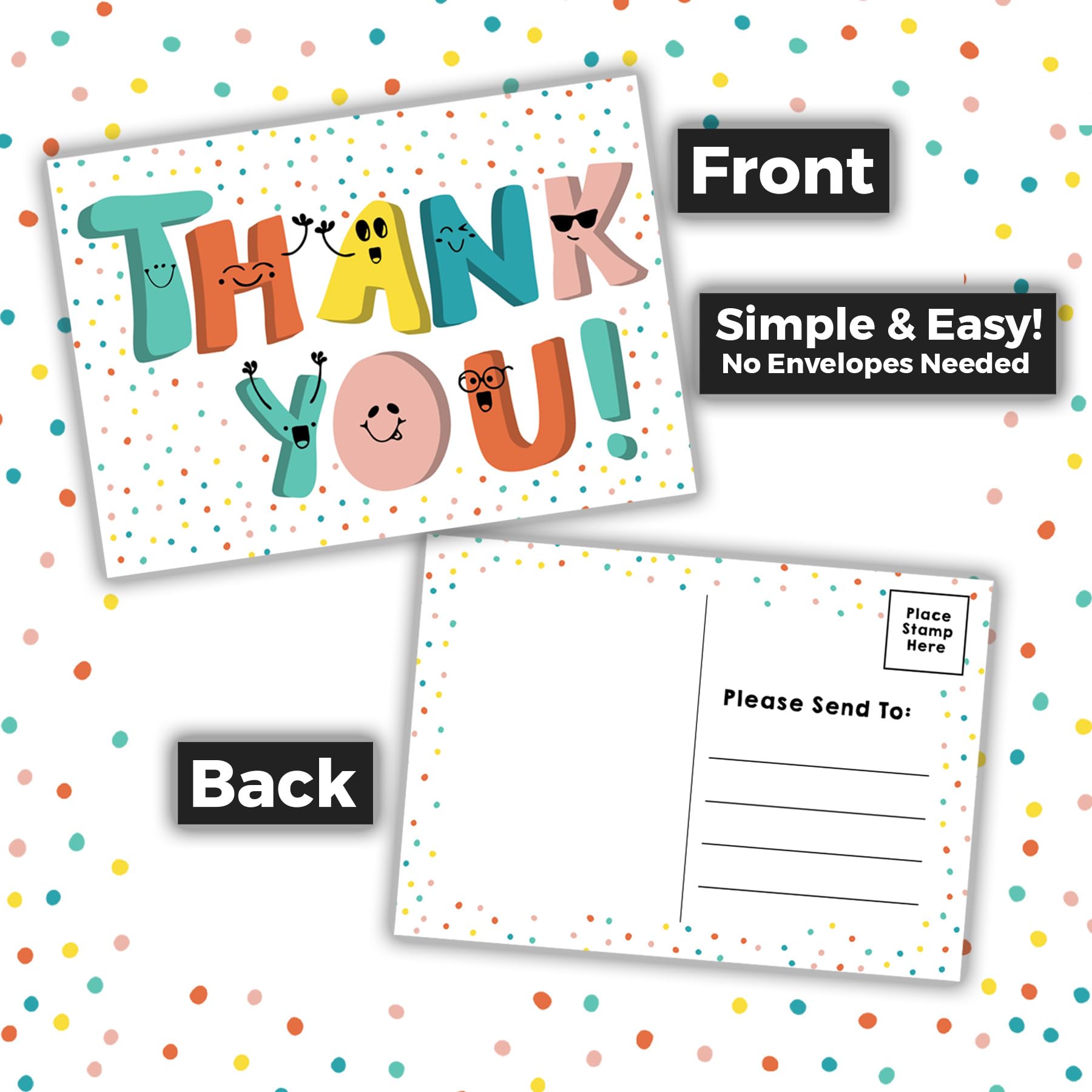 Doodle Me Happy Kids Thank You Postcards - 25 Card Set - Fun, Easy, Cute Thank You Notes For Boys and Girls