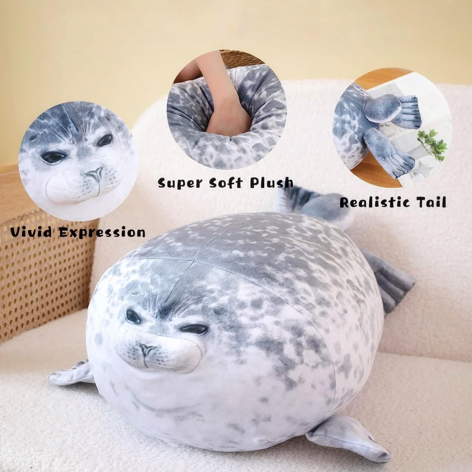 LUXSIT 23.8 Inch Chubby Blob Seal Pillow, Large Seal Plush Pillow, Soft and Cute Seal Stuffed Animal Toy for Kids and Adults, Great Gift Idea for Christmas, Birthdays and Anniversaries