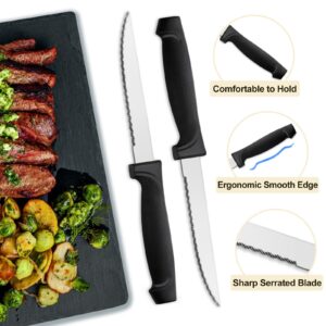 Pleafind 16-Pcs Steak Knives, 8.5 Inch Serrated Knives, Stainless Steel Steak Knives, Meat Knife for Table, Elegant Black Steak Knife Set for Home, Kitchen, Restaurant, Dishwasher Safe Steak Knives