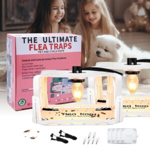 flea traps for inside your home 2 packs, flea trap with light for indoor bed bug, flea killer pest control sticky natural trapper, non toxic & harmless, friendly to pets & kids