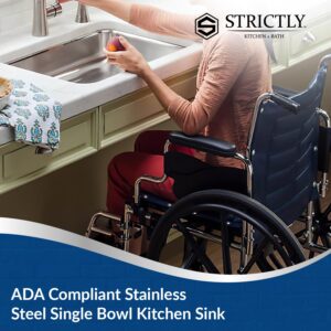 Strictly Sinks 23-7/16 Inch ADA Compliant Undermount Kitchen Sink - Single Bowl Kitchen Sink with Accessories, 18 Gauge Stainless Steel Sink with Strainer Drain, Roll Up Dish Drying Rack & Bottom Grid