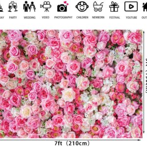 Pink Floral Backdrop Flower Wall Photography Background Valentine's Day Decorations for Bridal Shower Wedding Baby Shower Birthday Cake Table Supplies Banner (7X5FT(82x59inch))