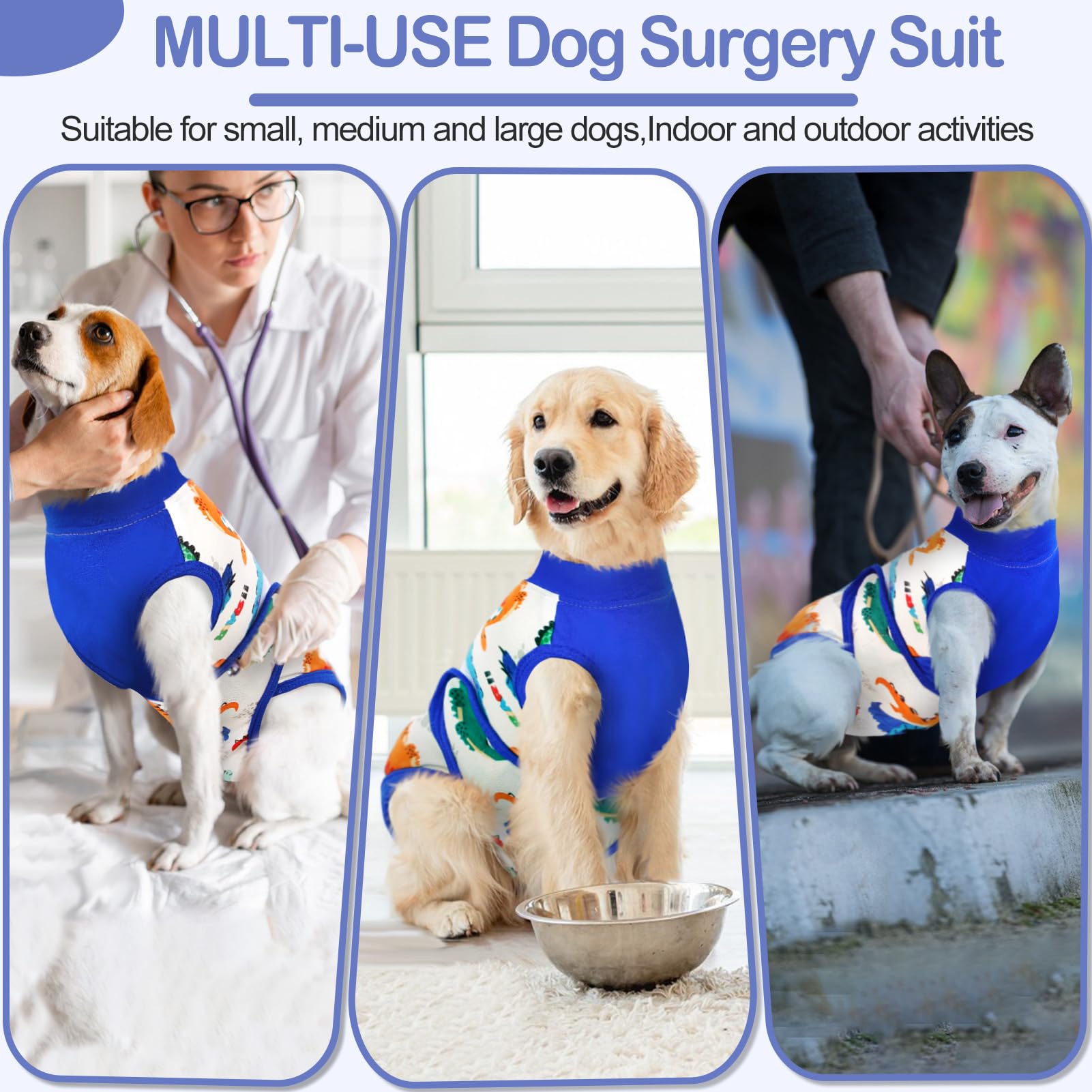 KOESON Recovery Suit for Dogs, Soft Dog Surgery Recovery Suit Female Male Anti Licking, Dinosaur Suitical Recovery Suit for Dogs After Surgery Dog Spay Recovery Suit with Pee Hole Blue L