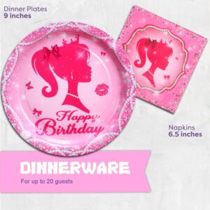 161CT Pink Girl Babe Happy Birthday Party Supplies Babe Head Paper Plates Cups Straw Napkins Spoon Fork knives Tablecloth Hot Pink Girl Party Decorations Tableware for 20 Guests for Bday Baby Shower