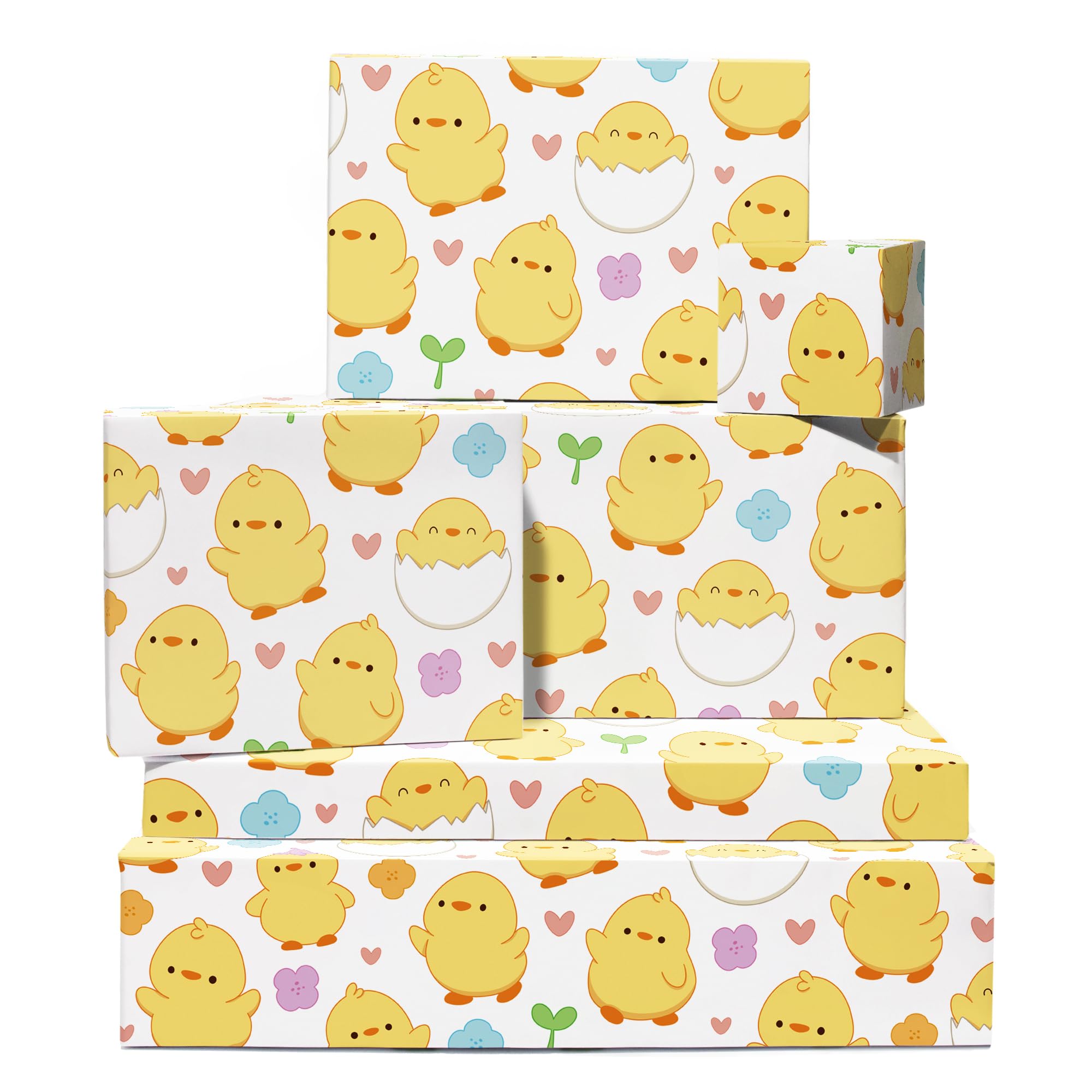 CENTRAL 23 Farm Animal Wrapping Paper - Cute Chicks - 6 Sheets of White Gift Wrap - Floral - For Birthday Baby Shower Baptism - Recyclable