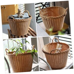 BESTOYARD Imitation Rattan Laundry Basket Laundry Basket with Handle Rattan Garbage Bin Wicker Planter Basket Rattan Woven Basket Rattan Planter Plastic Rattan Dirty Laundry Basket To Weave