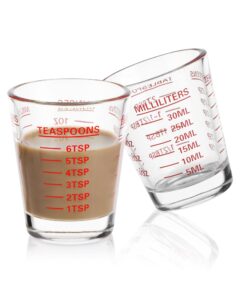 saiaokj shot glasses measuring cup set 2pack espresso shot glasses liquid heavy glass 26-incremental measurement 1 oz, 2 tbs, 6 tsp, 30 ml kitchen tools (red)