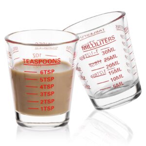 SAIAOKJ Shot Glasses Measuring Cup Set 2PACK Espresso Shot Glasses Liquid Heavy Glass 26-Incremental Measurement 1 OZ, 2 TBS, 6 TSP, 30 ML Kitchen Tools (Red)