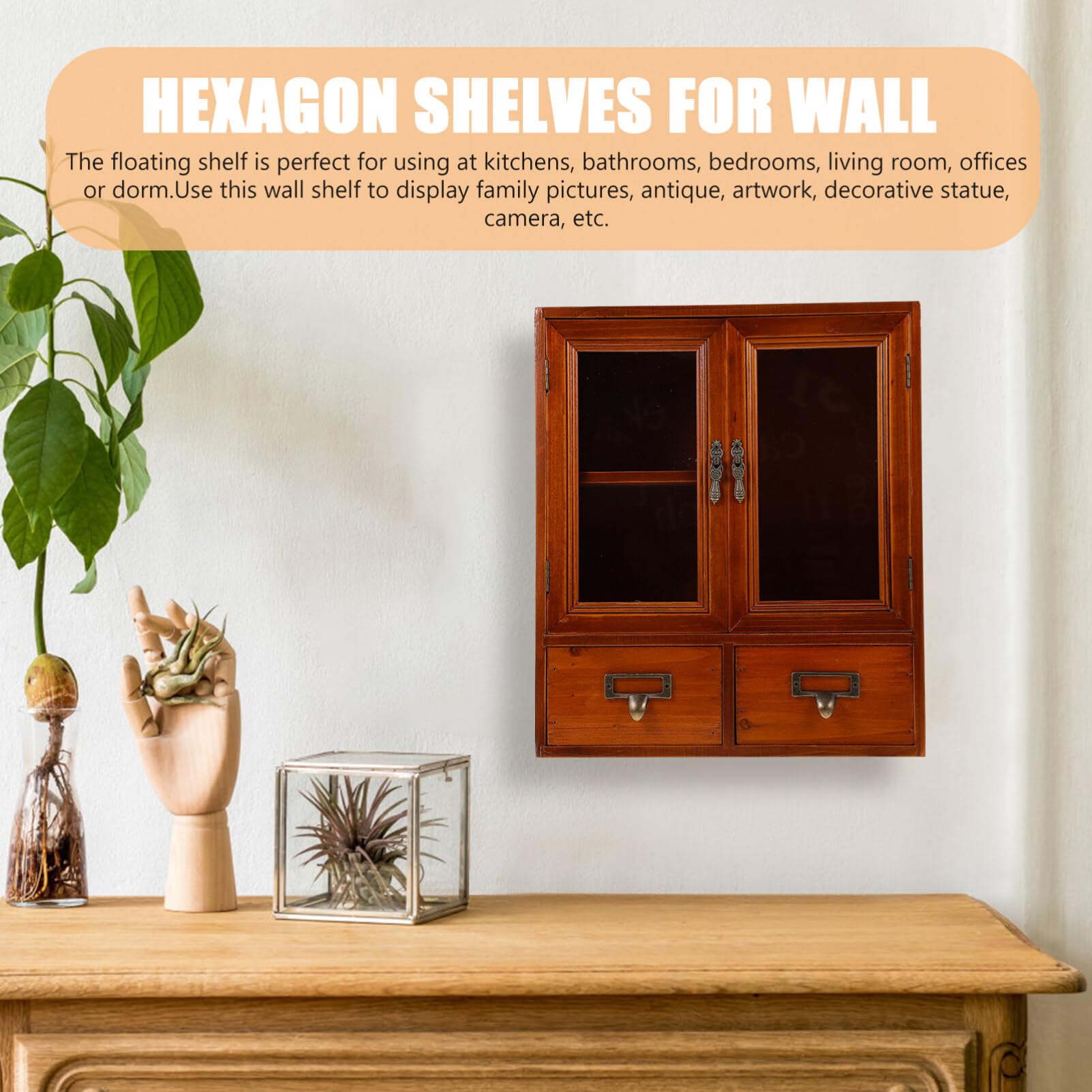 Holibanna Wood Wall Storage Cabinet Bathroom Wall Medicine Cabinet Rustic Hanging Kitchen Cabinet Wall Shelf Hanging Cupboard Pantry Storage Floating Shelf Cabinet Brown