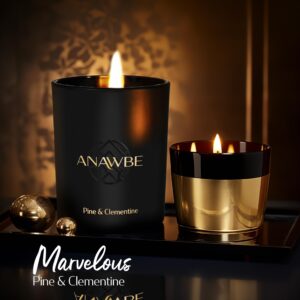 ANAWBE Pine & Clementine Scented Candle, Scented Candles for Men, Soy Candles, Invigorating Pine Candle for Home, Masculine Black Candles, 45-Hour Long-Burning, A Premium Aromatherapy Candle