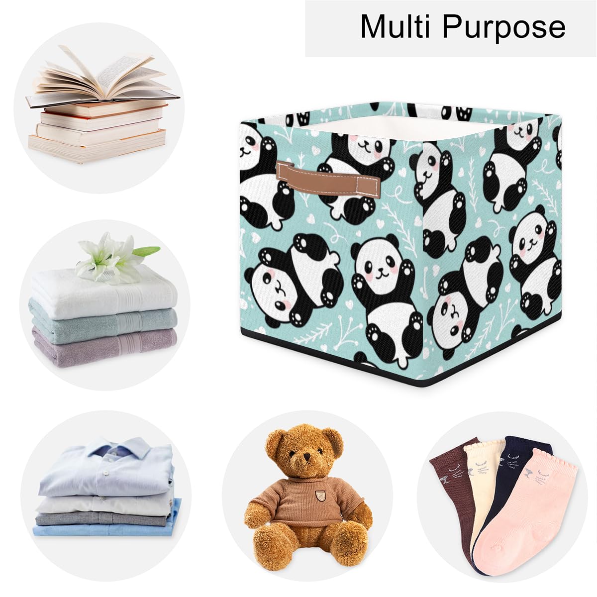 13x13x13 Storage Cube Bins Cute Panda Bear Storage Cubes 13 inch Collapsible Storage Bins Cubby Storage Baskets for Organizing Shelf Cabinet Bookcase Boxes