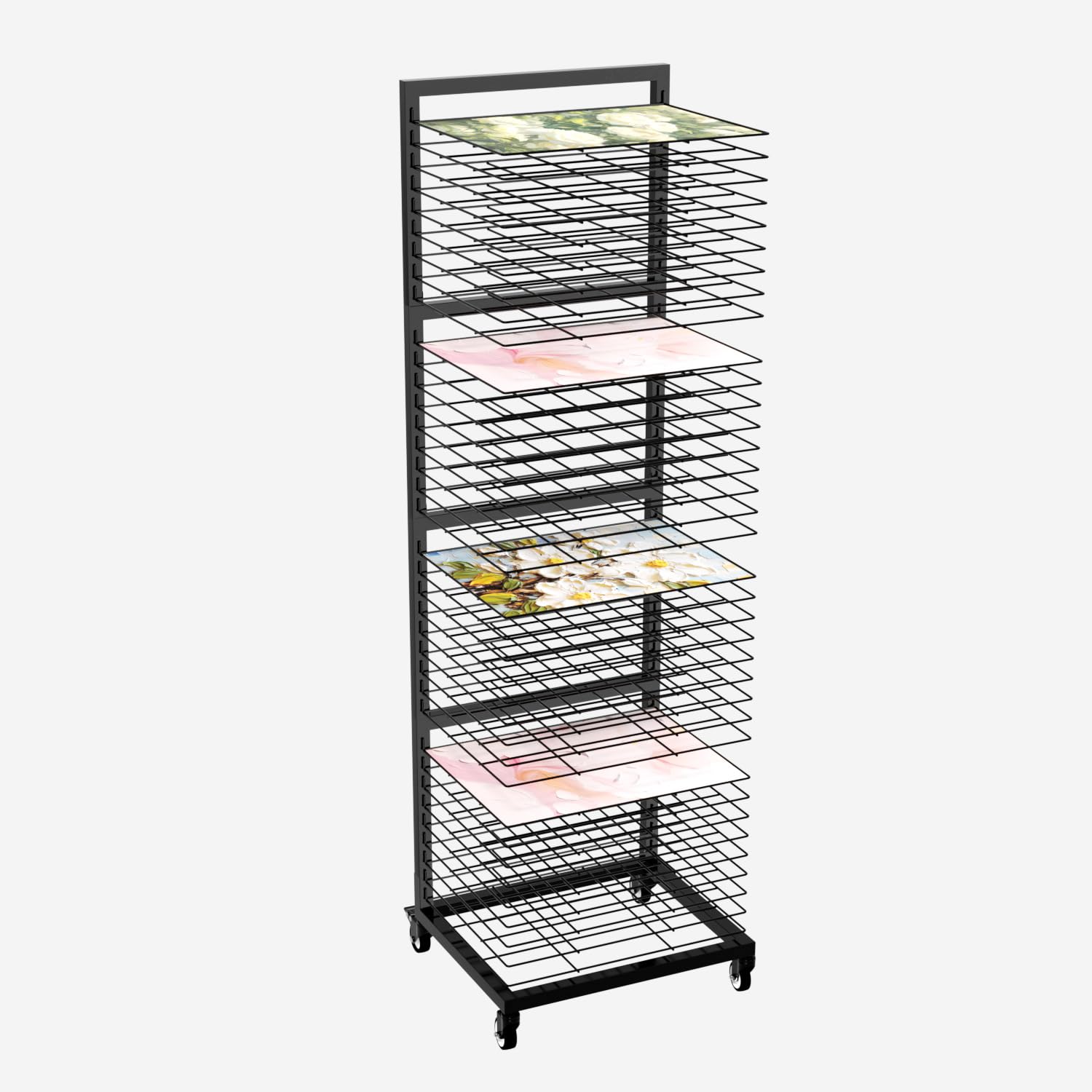 GARVIN Art Drying Rack for Classrooms,Art Studio, Art Clubs - Painting Drying Rack with 36 Removable Shelves - Stack Rack for Painting, Drawings - 4 Wheels 13 3/4" D x 17 1/2" W x 55 1/2" H, Black