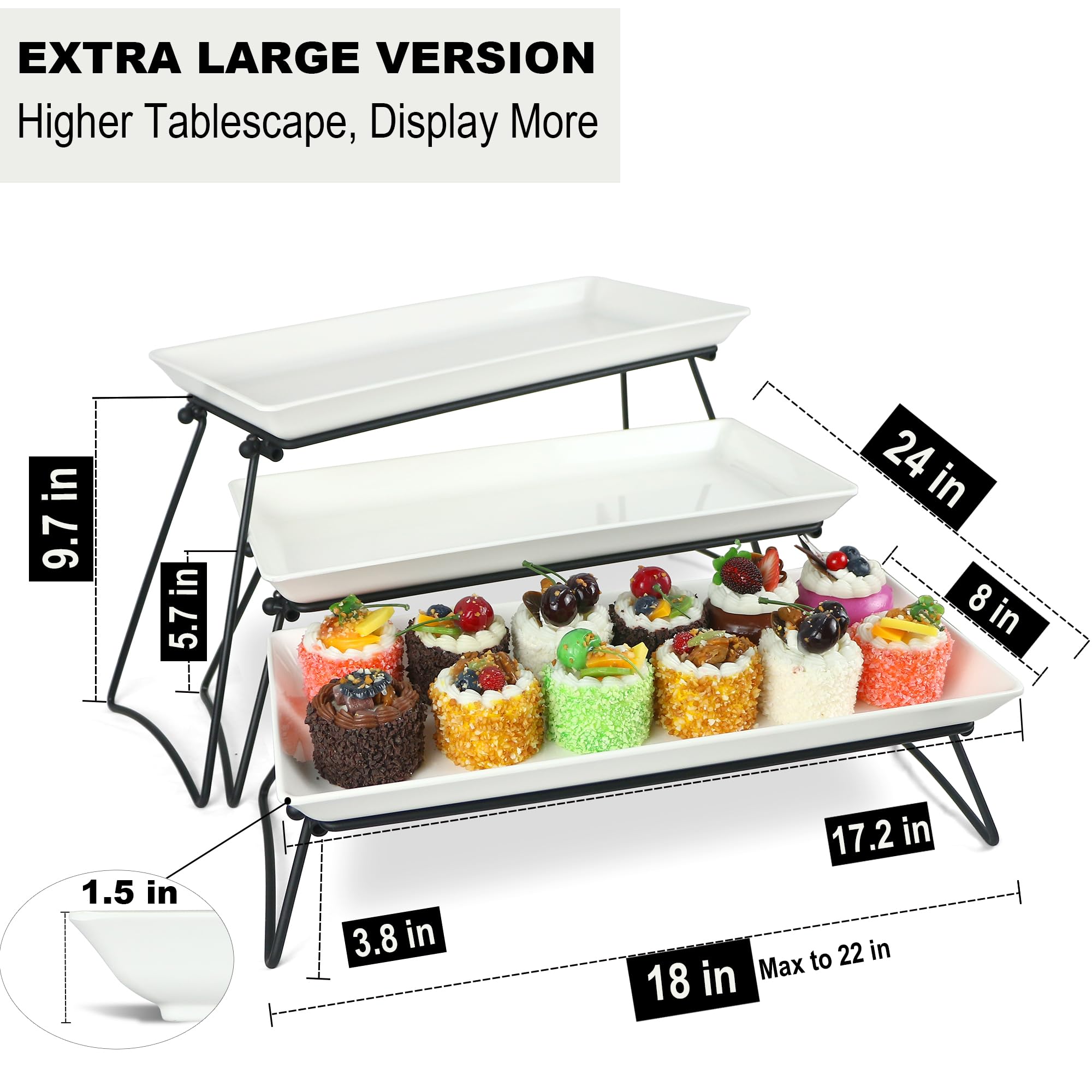 Czlizdyt Extra Large 3 Tier Serving Tray Set, 24x22x9.7 inch Cupcake Fruit Cookie Dessert Table Display Stands Melamine Tiered Serving Platters Food Trays for Party Buffet Entertaining, White