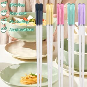 Slivek 5 Pairs Chopsticks-Reusable Chopsticks Dishwasher Safe, 9.45 inch/24 cm Matte Non-Slip Fiberglass Family/ Restaurant Chop Sticks, Chinese/Japanese Korean Chopstick, Multicolor