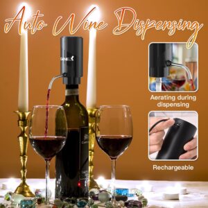 Electric Wine Set 4 | Automatic Wine Opener Dispenser Gift Set - Electric Corkscrew Opener & Auto Wine Dispenser | Perfect HouseWarming Gifts & Cool Wine Gifts (Black)