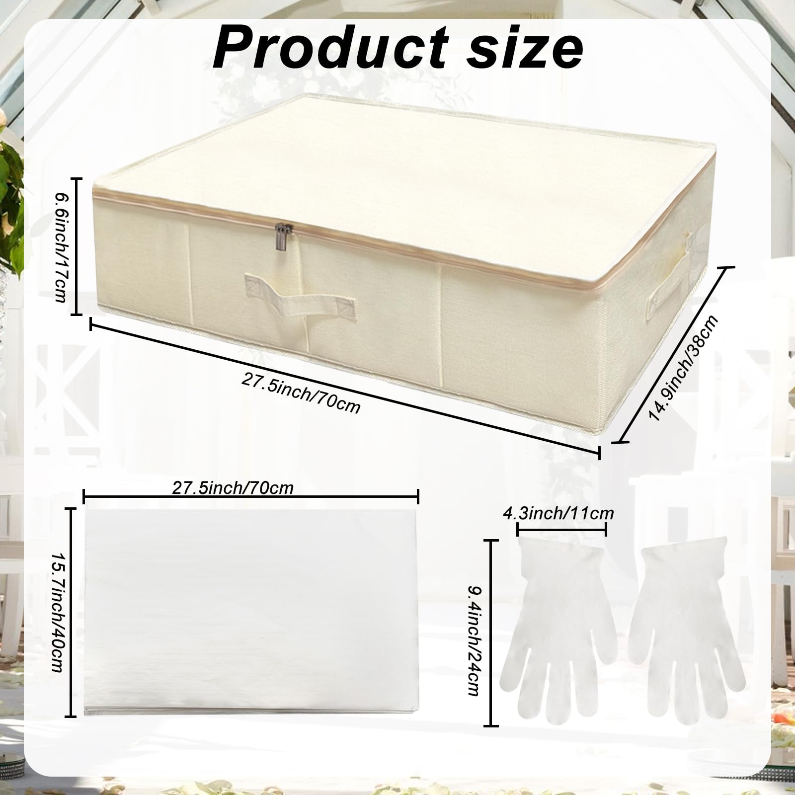 Wedding Dress Storage Box, Wedding Dress Preservation Box with 40 Sheets and 1 Pair Microfiber Gloves of Acid Free Tissue Paper for Storage Wedding Dress Storage Box Kit (Rectangular)