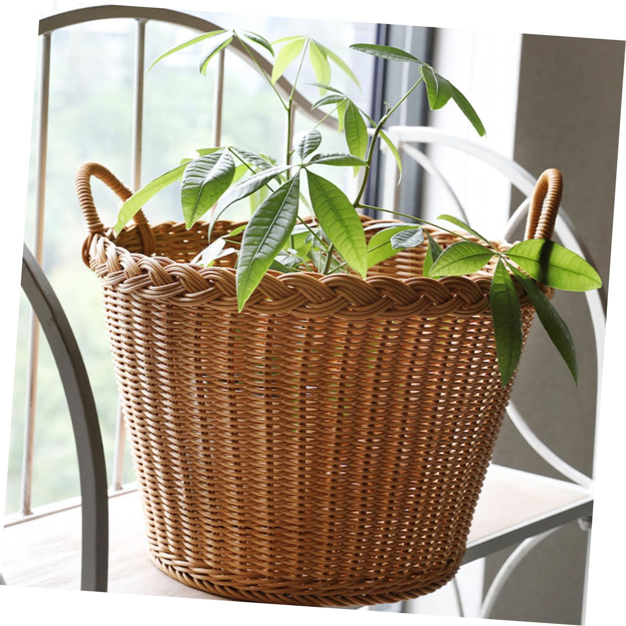 BESTOYARD Imitation Rattan Laundry Basket Laundry Basket with Handle Rattan Garbage Bin Wicker Planter Basket Rattan Woven Basket Rattan Planter Plastic Rattan Dirty Laundry Basket To Weave