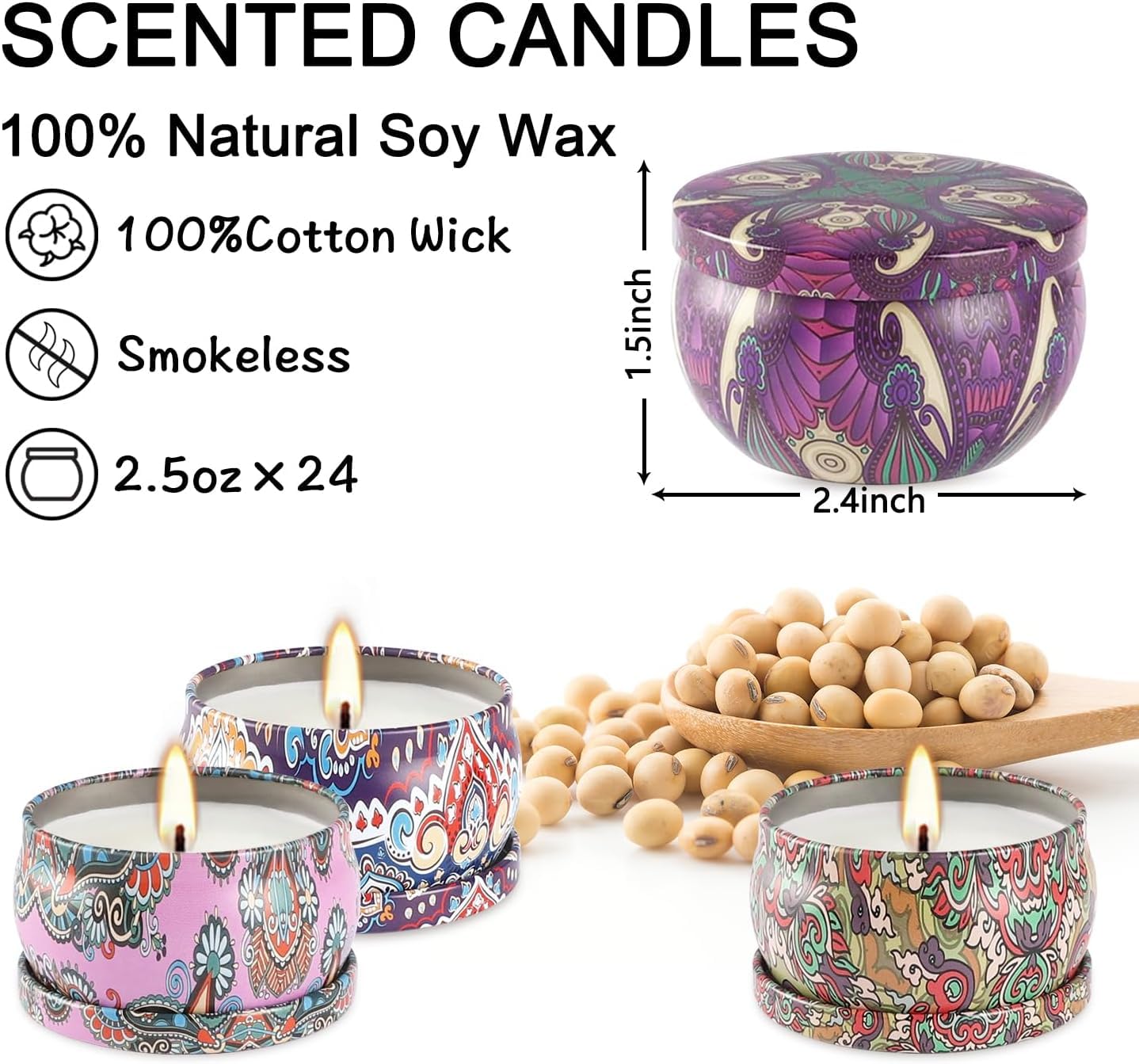 Howemon 24 Pack Scented Candles Set for Home, Relaxing Stress Relief, Aromatherapy - Natural Soy Wax and Fragrance - Gifts for Women, Mom, Best Friend, Wife, Birthday