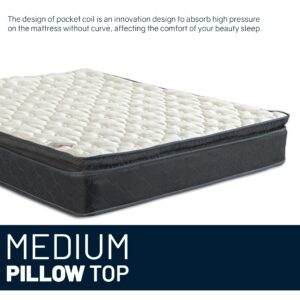 Greaton, 9-Inch Medium Firm Pillow Top Heavier Pocket Coil Spring Hybrid Mattress, Motion Isolation with Durable Support, Bed in a Box, Twin, White