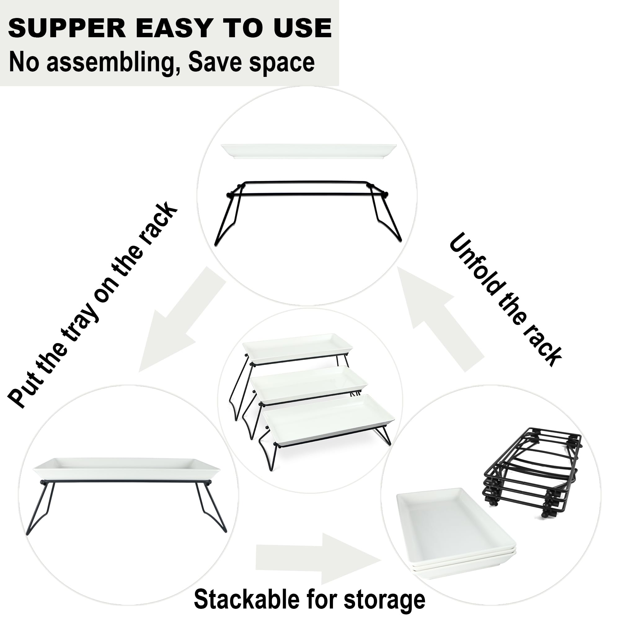 Czlizdyt Extra Large 3 Tier Serving Tray Set, 24x22x9.7 inch Cupcake Fruit Cookie Dessert Table Display Stands Melamine Tiered Serving Platters Food Trays for Party Buffet Entertaining, White