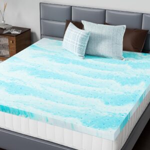 mattress topper king - 3 inch gel memory foam mattress topper king size for back pain, certipur-us certified, blue