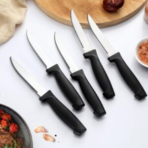 Pleafind 16-Pcs Steak Knives, 8.5 Inch Serrated Knives, Stainless Steel Steak Knives, Meat Knife for Table, Elegant Black Steak Knife Set for Home, Kitchen, Restaurant, Dishwasher Safe Steak Knives