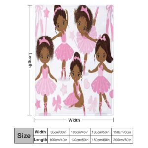 Kids Pink African American Ballerina Flannel Blankets, Cute Little African American Ballerinas Ballet Princess Dancer Throw Bed Blanket for Sofa Chair Bed Soft Blanket for Girls 30"x40"