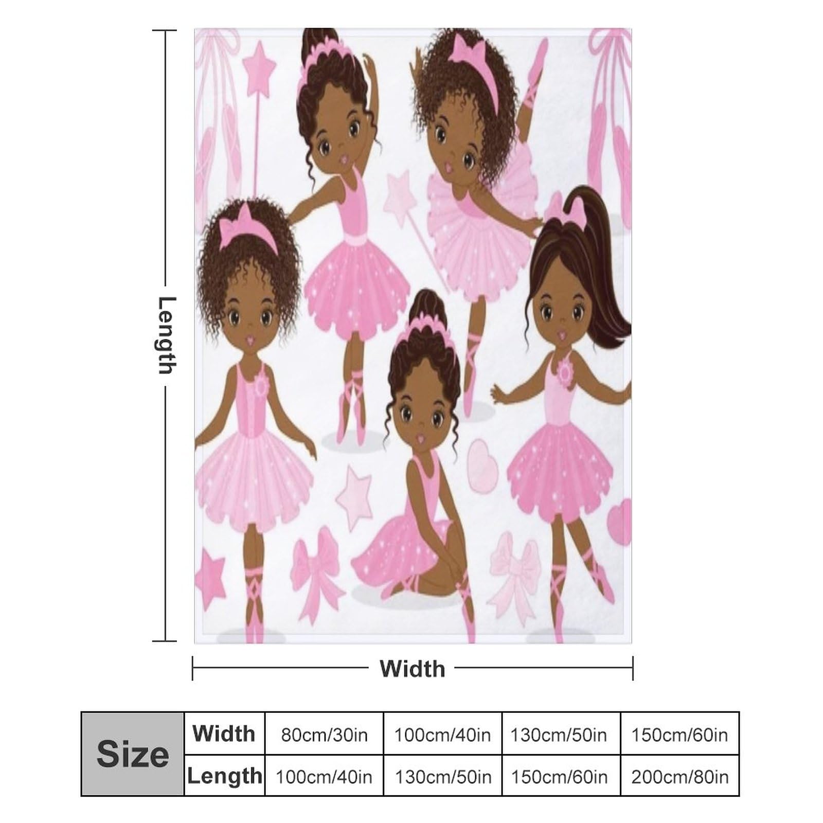 Kids Pink African American Ballerina Flannel Blankets, Cute Little African American Ballerinas Ballet Princess Dancer Throw Bed Blanket for Sofa Chair Bed Soft Blanket for Girls 30"x40"