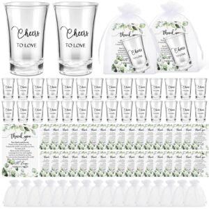 uiifan 50 sets wedding favors for guests wedding short glasses cheers to love acrylic clear shot glasses plastic glasses wedding thank you cards with organza bags