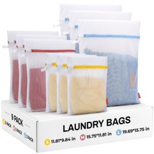 lifnmybr 9 pack laundry bag, mesh laundry bags with sturdy zipper, hanging loop and breathable fine net, artisans made wash bags for lingerie, delicates, underwear, pants, shoes, socks