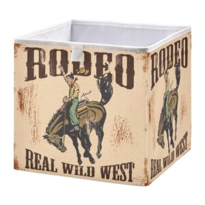 qugrl cowboy rodeo cube storage bins organizer vintage wild west clothes storage basket box for shelves closet cabinet office dorm bedroom 11x11 in