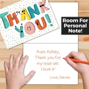 Doodle Me Happy Kids Thank You Cards - 25 Cards With Envelopes - Cute, Fun, Easy Gender Neutral Thank You Notes For Boys and Girls