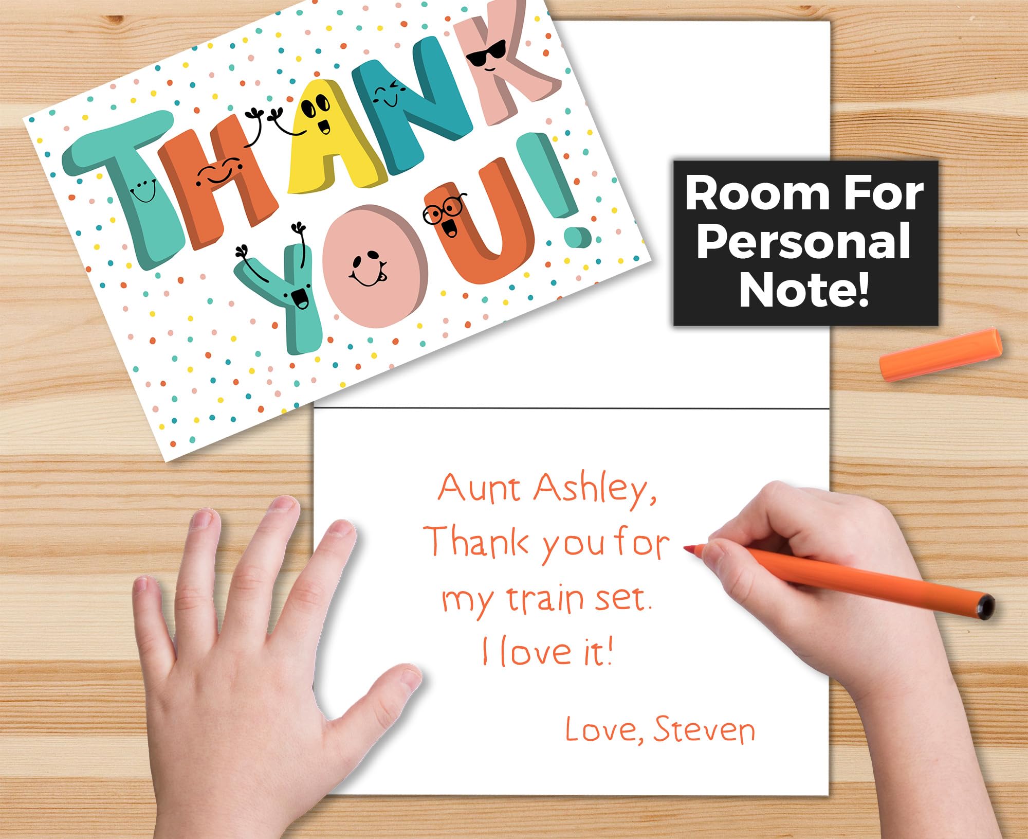 Doodle Me Happy Kids Thank You Cards - 25 Cards With Envelopes - Cute, Fun, Easy Gender Neutral Thank You Notes For Boys and Girls