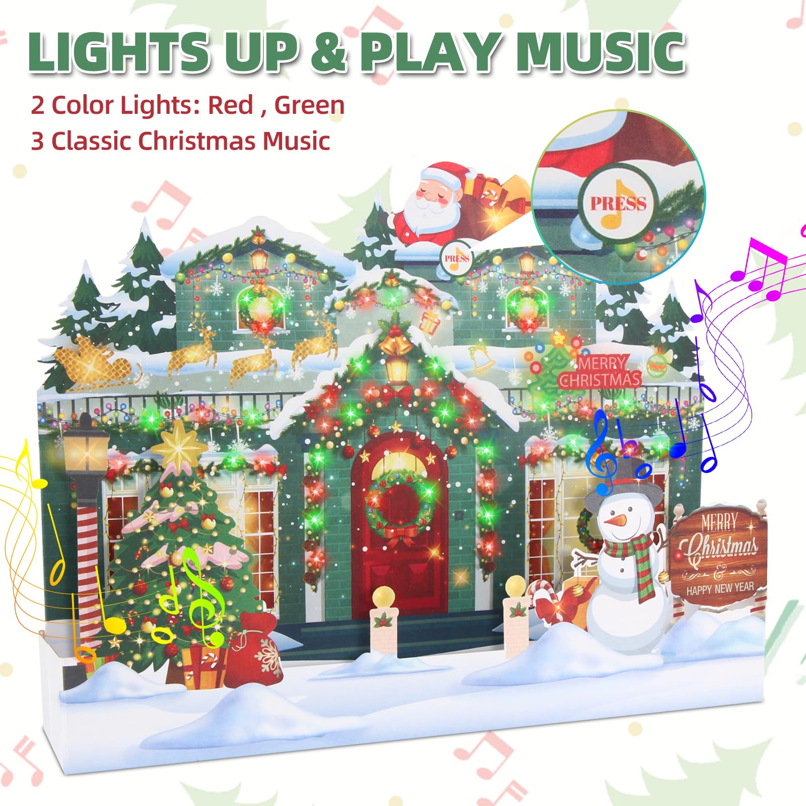 XTF2015 Christmas Greeting Cards Christmas Gift 3D Pop Up Christmas Gift Card with Musical & Christmas Home Animated Lights, Plays 3 Christmas Melody with Matching Flashing Lights