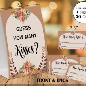 Rustic Orange Floral How Many Kisses Bridal Shower Game,Wedding Shower Games,Engagement Party Games,Bachelorette Party Games,Bridal Shower Decorations(1 Sign & 50 Guess Cards),13